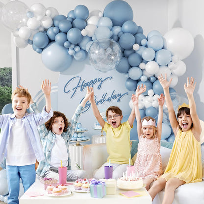 119pcs Dusty Blue Balloon Arch Garland Kit, Blue & White Balloon Arch Kit with Dusty Blue, Pastel Blue, White Clear Balloons for Bridal, Baby Shower Party Decorations