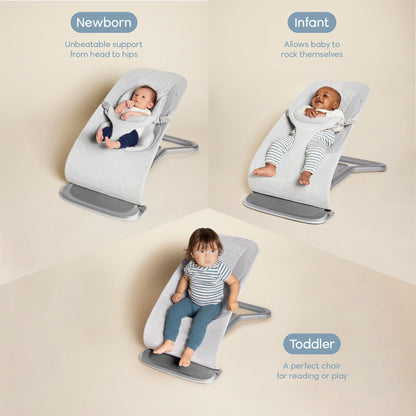 Ergobaby Evolve 3-in-1 Mesh Bouncer, Adjustable Multi Position Baby Bouncer Seat, Fits Newborn to Toddler, Grey Mesh