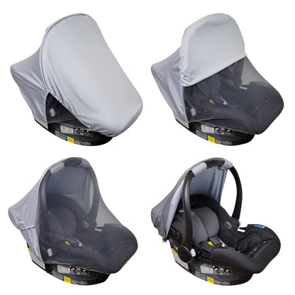 Summer Baby Car Seat Cover | 2-in-1 Breathable Carseat Sun Shade & Mosquito Net | UV Protection Lightweight Canopy Covers for Infant Girls | Bug Net Mesh for Spring & Summer Warm Weather (Pink)