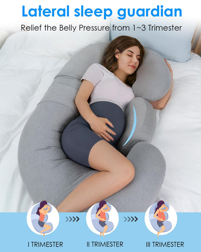 QUEEN ROSE Cooling Pregnancy Pillows,E Shaped Full Body Pillow for Sleeping, with Pregnancy Wedge Pillow for Belly Support, 60 Inch Maternity Pillow for Side Sleeper, Cooling Rayon Cover, Purple