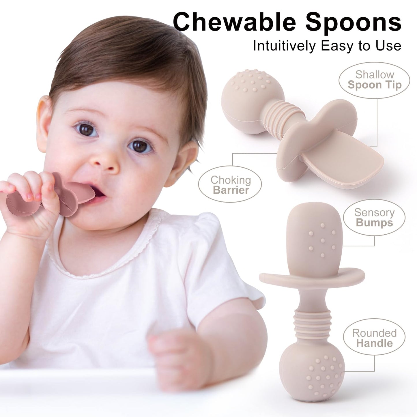 6 Pack Baby Spoons and Forks Set, Silicone Baby Spoons Self Feeding 6 Months for Toddler Utensils,BPA Free, Baby Led Weaning Supplies Feeding Essentials,Dishwasher and Boil Safe