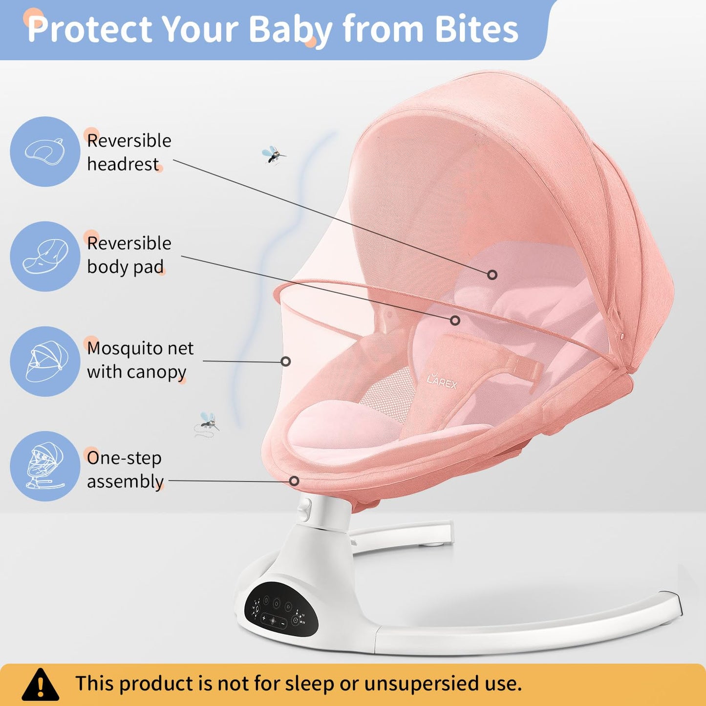 LAREX Baby Swing Infant Swing Electric Toddler Baby Rocker Portable for Newborn Boy Girl, 5 Sway Speeds with Remote Control, 10 Preset Melodies and Bluetooth, 0-6 Months Max 20 Lbs (Pink)
