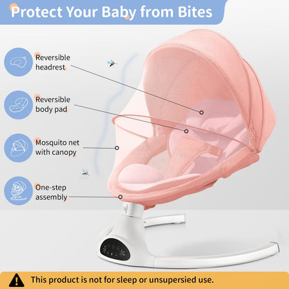 LAREX Baby Swing Infant Swing Electric Toddler Baby Rocker Portable for Newborn Boy Girl, 5 Sway Speeds with Remote Control, 10 Preset Melodies and Bluetooth, 0-6 Months Max 20 Lbs (Pink)