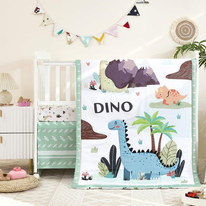 3-Piece Crib Sets for Boys - Ultra Soft Baby Boy Crib Bedding Set Includes Crib Comforter, Sheet & Skirt (Dinosaur)