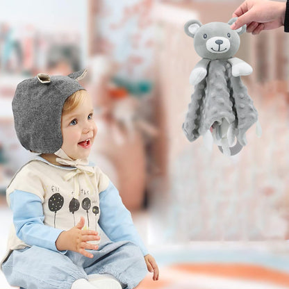 2025 6-in-1 Sensory Baby Security Blanket - Crinkle, Rattle & Teether, Machine-Washable Plush Lovey for Nursery/Stroller, Soft Cuddly Blanket Sleeping Animal for Babies and Toddlers (Grey)