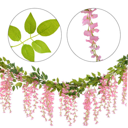 Lvydec Wisteria Artificial Flowers Garland, 4Pcs Total 28.8ft White Artificial Wisteria Vine Silk Hanging Flower for Home Garden Outdoor Ceremony Wedding Arch Floral Decor