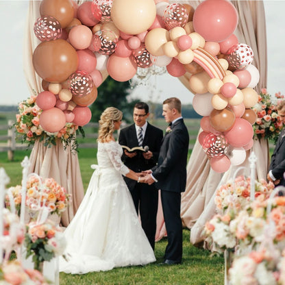 Amandir Boho Daisy Balloons Garland Arch Kit, Retro Dusty Rose Pink Blush Brown Nude Flower Balloons for Boho Daisy Flower Theme Birthday Baby Shower Wedding Mothers Day Party Decorations Supplies