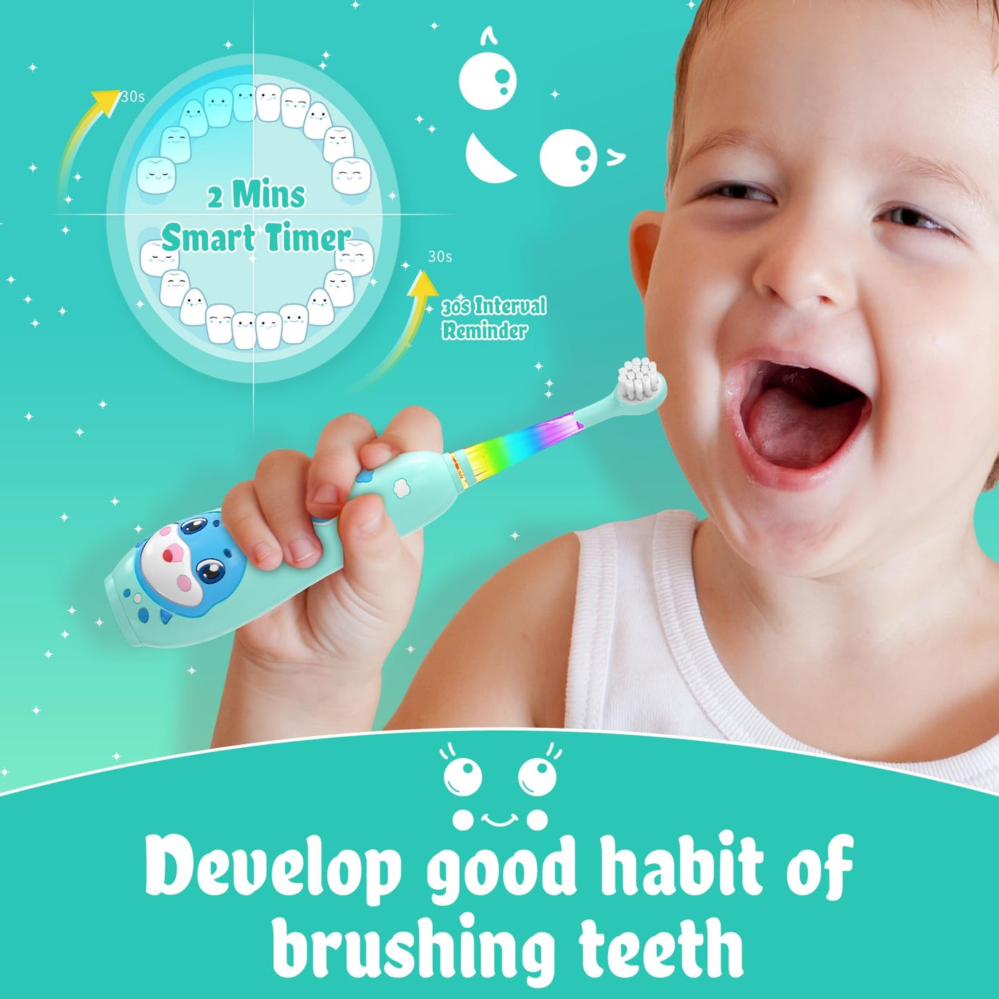 SEAGO Kids Electric Toothbrushes Rechargeable, Toddler Electric Toothbrush with Magnetic Charging, LED Observing Light, 8 Toothbrush Heads for Ages 2-4-6 Boys Girls (Pink)