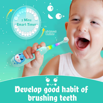 SEAGO Kids Electric Toothbrushes Rechargeable, Toddler Electric Toothbrush with Magnetic Charging, LED Observing Light, 8 Toothbrush Heads for Ages 2-4-6 Boys Girls (Pink)