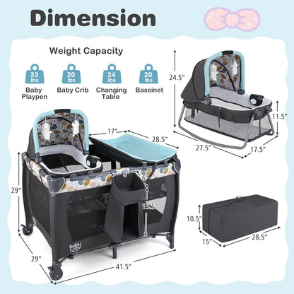 BABY JOY 5 in 1 Pack and Play, Portable Baby Playard w/Bassinet & Diaper Changing Table, Infant Pink Bassinet Crib with Toys & Music & Oxford Bag for Baby Girl Toddlers (Pink + Purple, Starry Sky)