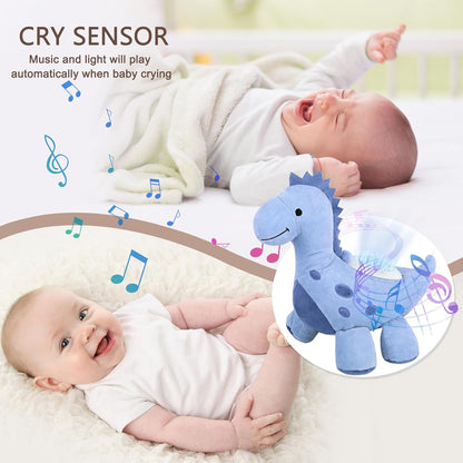 Baby Sleep Soother Cry Sensor Dinosaur Night Light Projector Baby Sound Machine Plush Stuffed Animal Toys for Boys Girls Pillow Ceiling for Toddler Lullabies & White Noise Sound