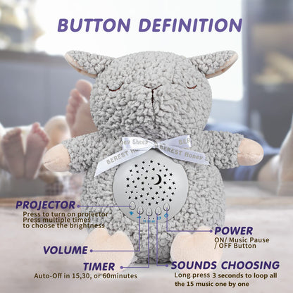 BEREST Baby Sleep Soother Sheep, Mom's Heartbeat Cry Sensor Lullabies & White Noise Sound Machine, Nursery Decor Night Light Projector Toddler Crib Sleeping Aid, Babies Shower Gifts Stuffed Animal