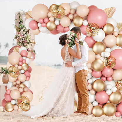 Sage Green Pink Balloon Arch Kit, Olive Green Light Pink Sand White Blush Metallic Gold Balloons with Gold Confetti Balloons for Girl Birthday Woodland Baby Shower Jungle Safari Decorations