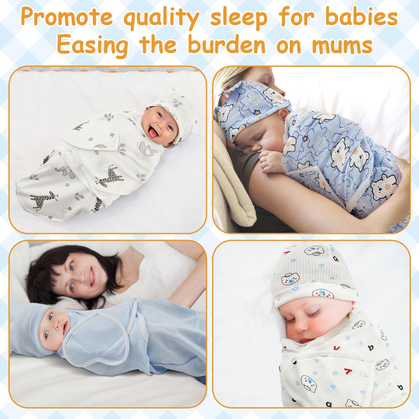 Ramede 6 Pack Baby Swaddle Blanket with Hats Sleep Swaddle for 0-3 Months Newborn Sacks Soft Cotton Wearable for Boy Girl