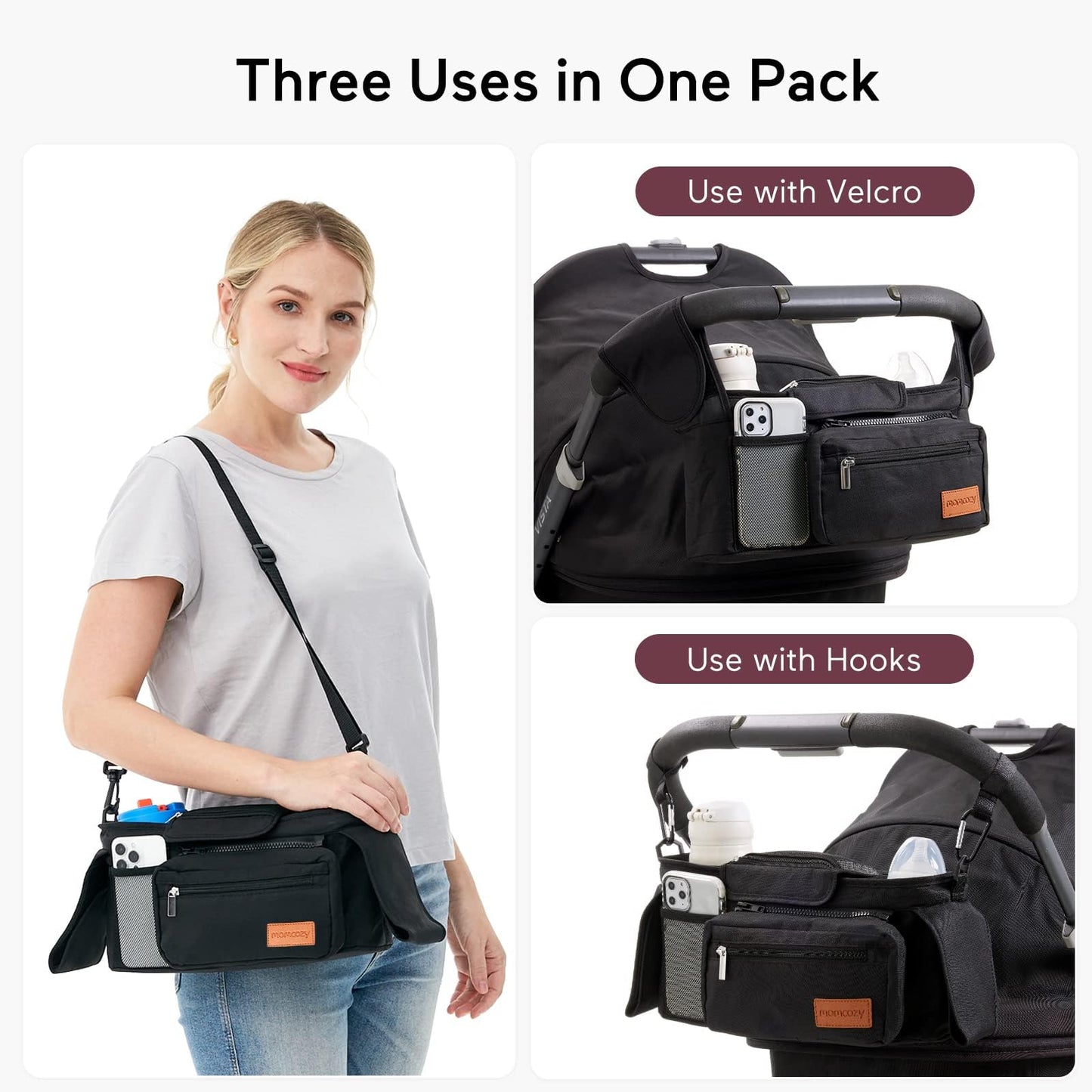 Momcozy Universal Stroller Organizer, 2 Insulated Cup Holders, Removable Zip Pocket, Adjustable Straps, Large Capacity Baby Essentials Compact Design, Fits Any Stroller (Multicolor)