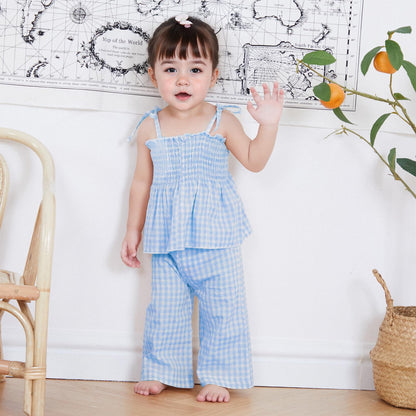 VISGOGO Infant Baby Toddler Girls Clothes Solid Color Sleeveless Camisole Linen Pants Set Baby Summer Outfits