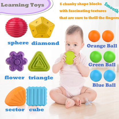 MINGKIDS Montessori Toys for 1 Year Old, Toy 6 Pc Multi Sensory Shape, Toddler Developmental Learning Toys Birthday Gifts, Baby Toys 12 Month