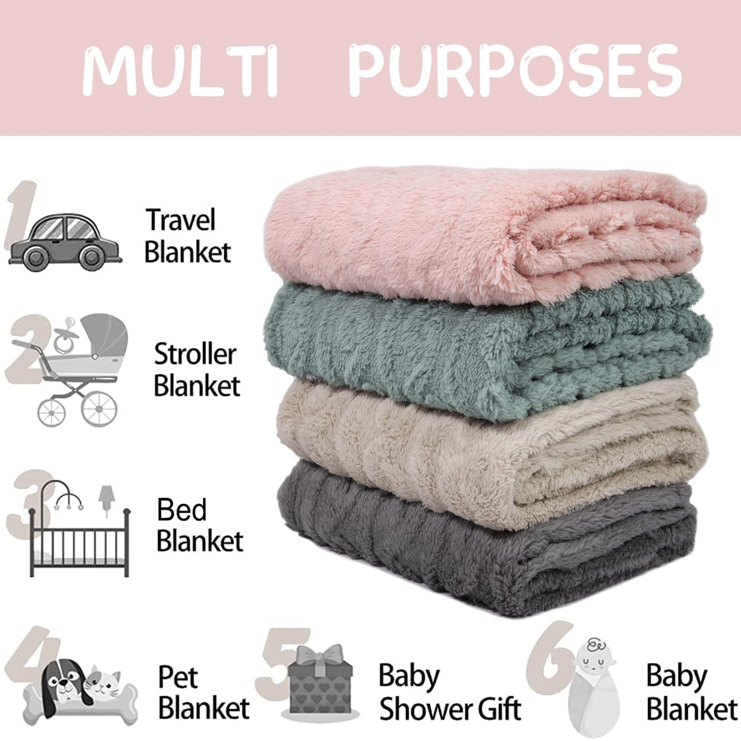 HOMRITAR Baby Blanket for Girls Toddlers 3D Fleece Fluffy Fuzzy Blanket for Baby, Soft Warm Cozy Fleece Blanket, Infant or Newborn Receiving Blanket 330GSM (30 x 40 Inch, Pink)