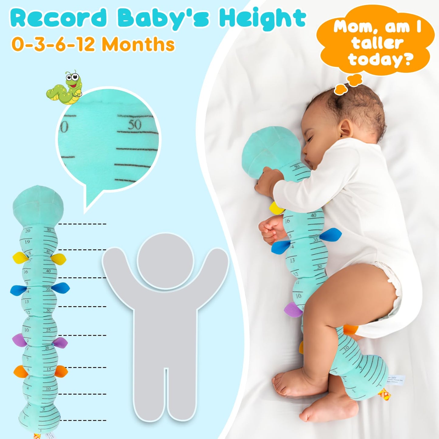 Baby Sensory Toy 0-6 Month Music Animal Stuffed Plush Caterpillar Toy for Infant 0-3-6 Month Tummy Time with Baby Mirror Crinkle Rattle for 6-12 Month Carseat Toy for Newborn Boys Girls Shower Gifts