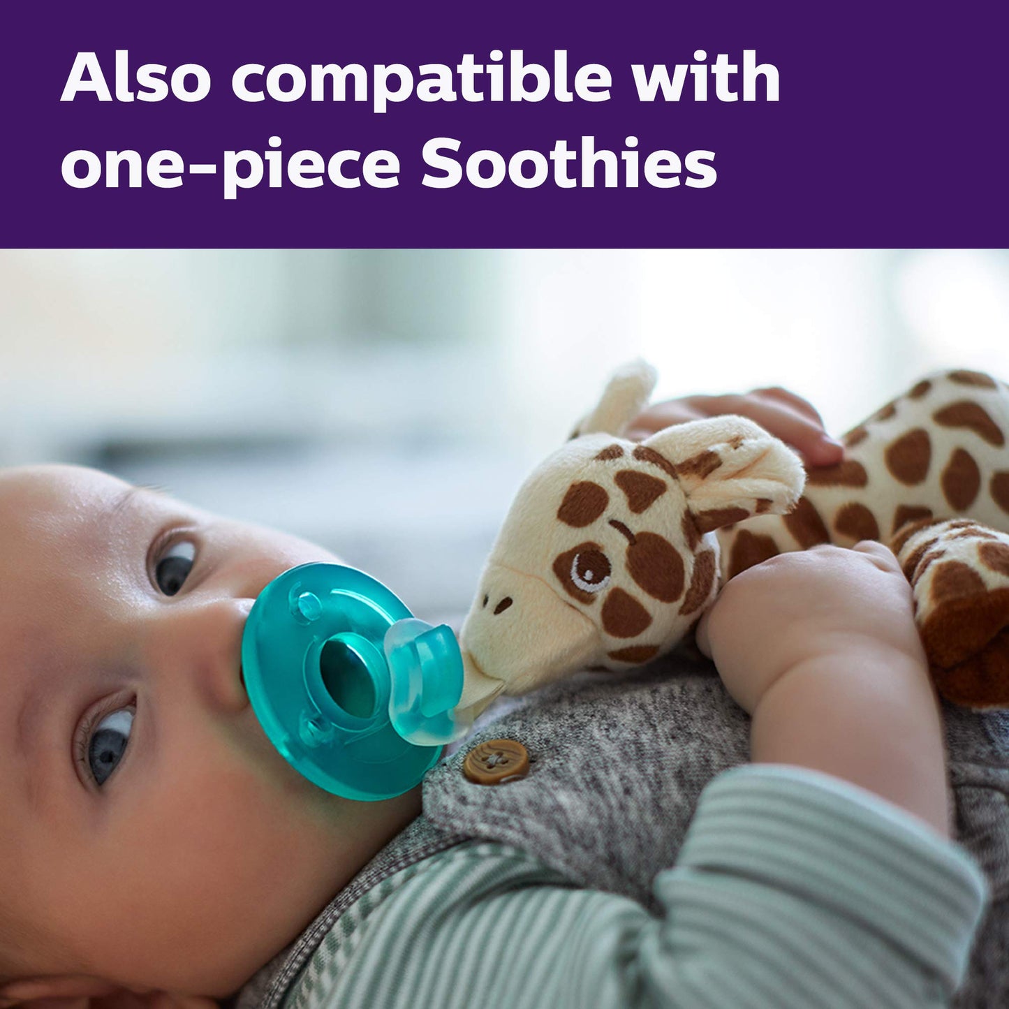 Philips AVENT Soothie Snuggle Pacifier Holder with Detachable Pacifier, 0m+, Giraffe, SCF347/01-1 Count (Pack of 1)