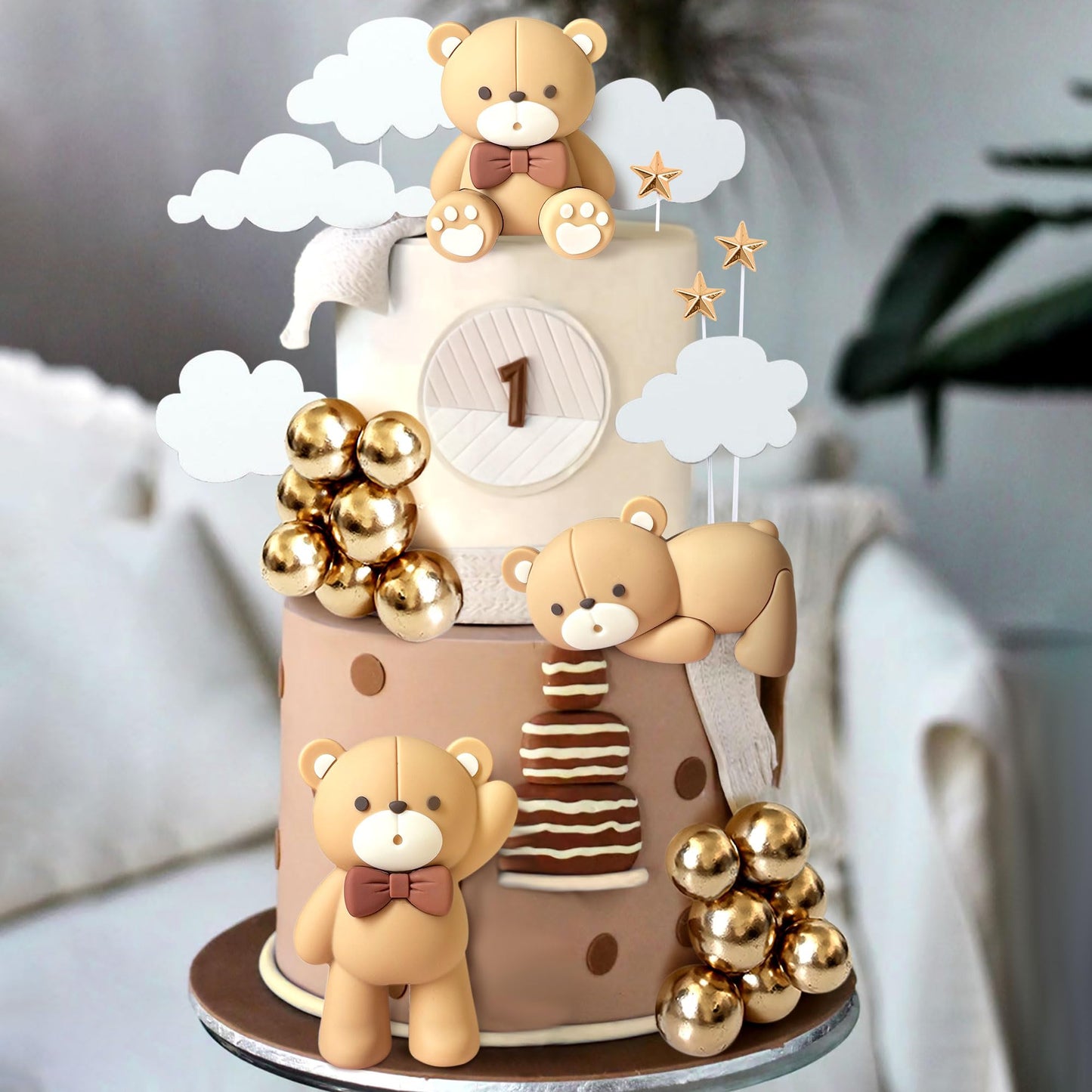 JeVenis Luxury Pink Bear Cake Decoration Baby Bear Baby Shower Cake Topper Bears Train Cake Decoration Baby Shower Birthday Cake Decoration