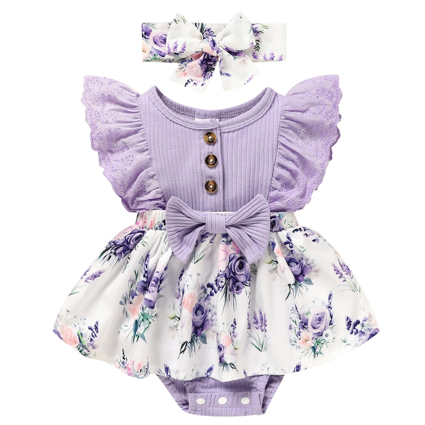 Sinhoon Baby Girl Clothes Newborn Ruffled Sleeveless Romper Floral Dreesy Bodysuit Heaedband 3pcs Baby Girl Summer Clothes