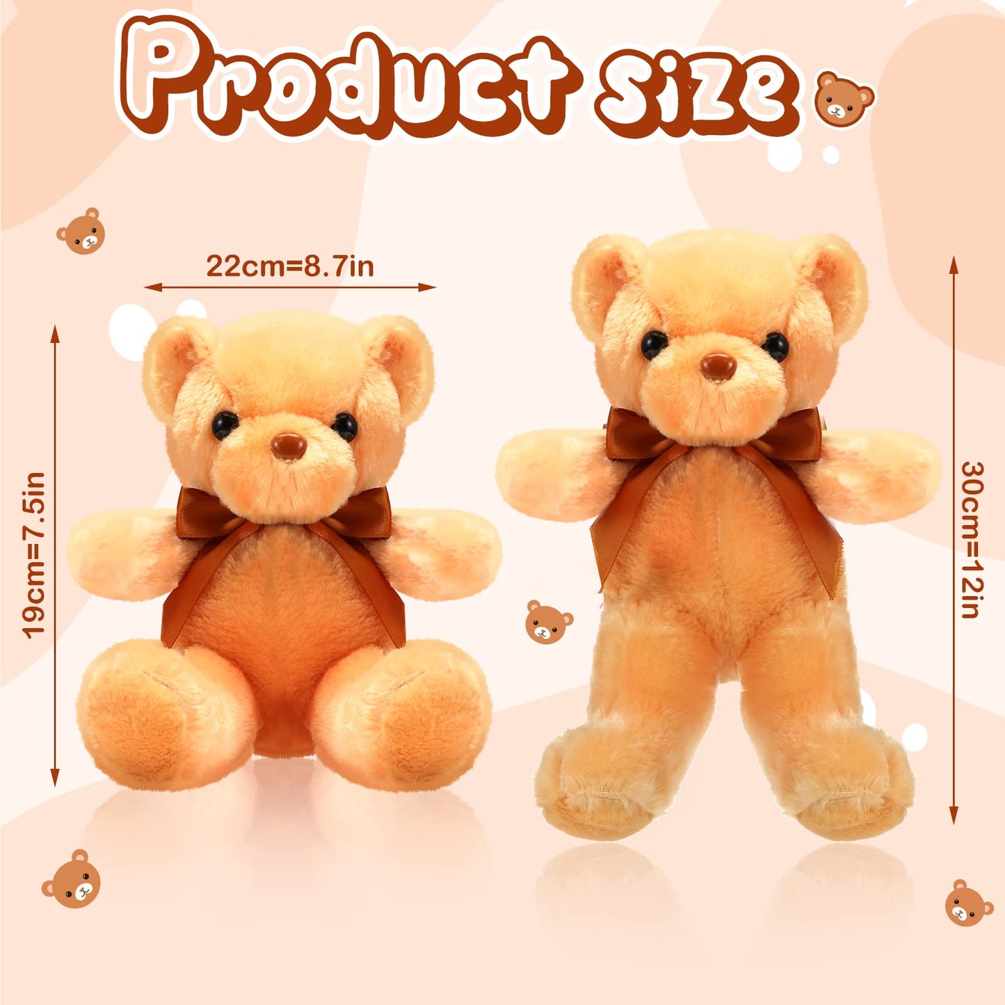 HyDren 6 Pcs Bear Stuffed Animal Plush Toys Soft Plush Dolls Bear Sleeping and Playing Toys for Baby Shower Decoration Boy(Fuzzy Style,Brown)