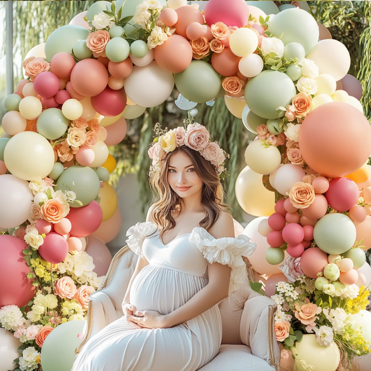 Dusty Green Nude Pink Balloons Arch Kit, Double Stuffed Pastel Balloon Arch Dark Light Green Blush Nude Cream White Sand Tan Pink Balloons for Wedding Birthday Party Woodland Baby Shower Decorations