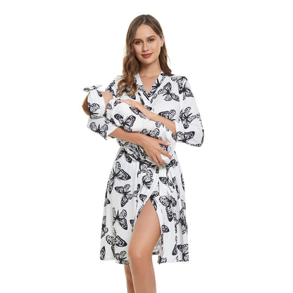 RWRWMOONPUT Mommy Robe for Maternity and Baby Swaddle Blanket,Matching Mommy Labor Delivery Robe and Receiving Blanket Set Pink Ditsy