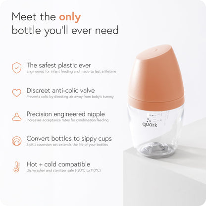 BuubiBottle Max Slow Flow Bottle for Newborn Babies by Quark - with Anti-Colic RealFeel Nipple to Simulate Breastfeeding - BPA-Free, PVC-Free, Toxin-Free - 8 Oz Bottle with Lid, 2 Pack - Orange