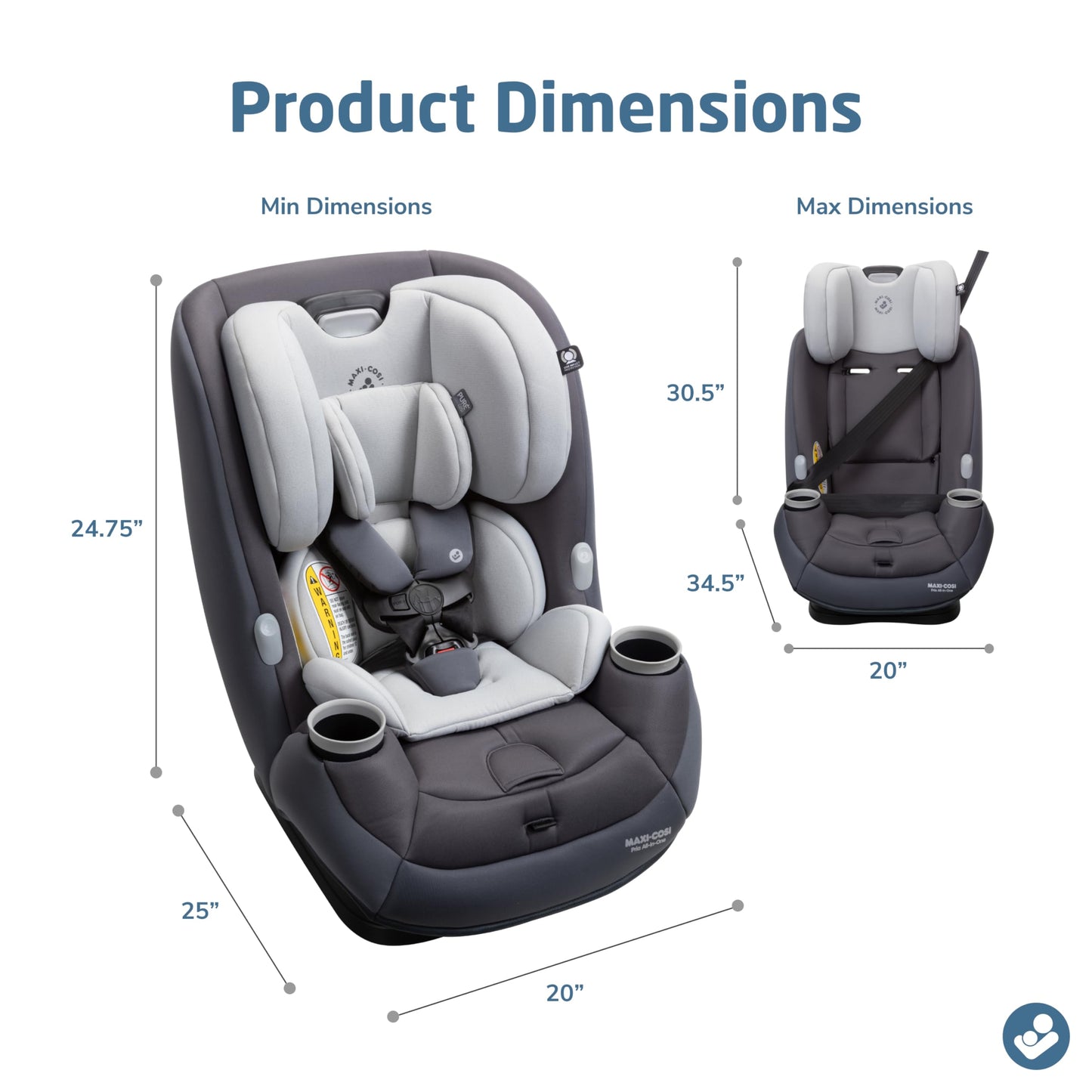 Maxi-Cosi Pria All-in-One Convertible Car Seat, Rear Facing Car Seat for Infants from 4-40 lbs, Forward Facing Car Seat up to 100 lbs in Booster Seat Mode, Rose Pink Sweater