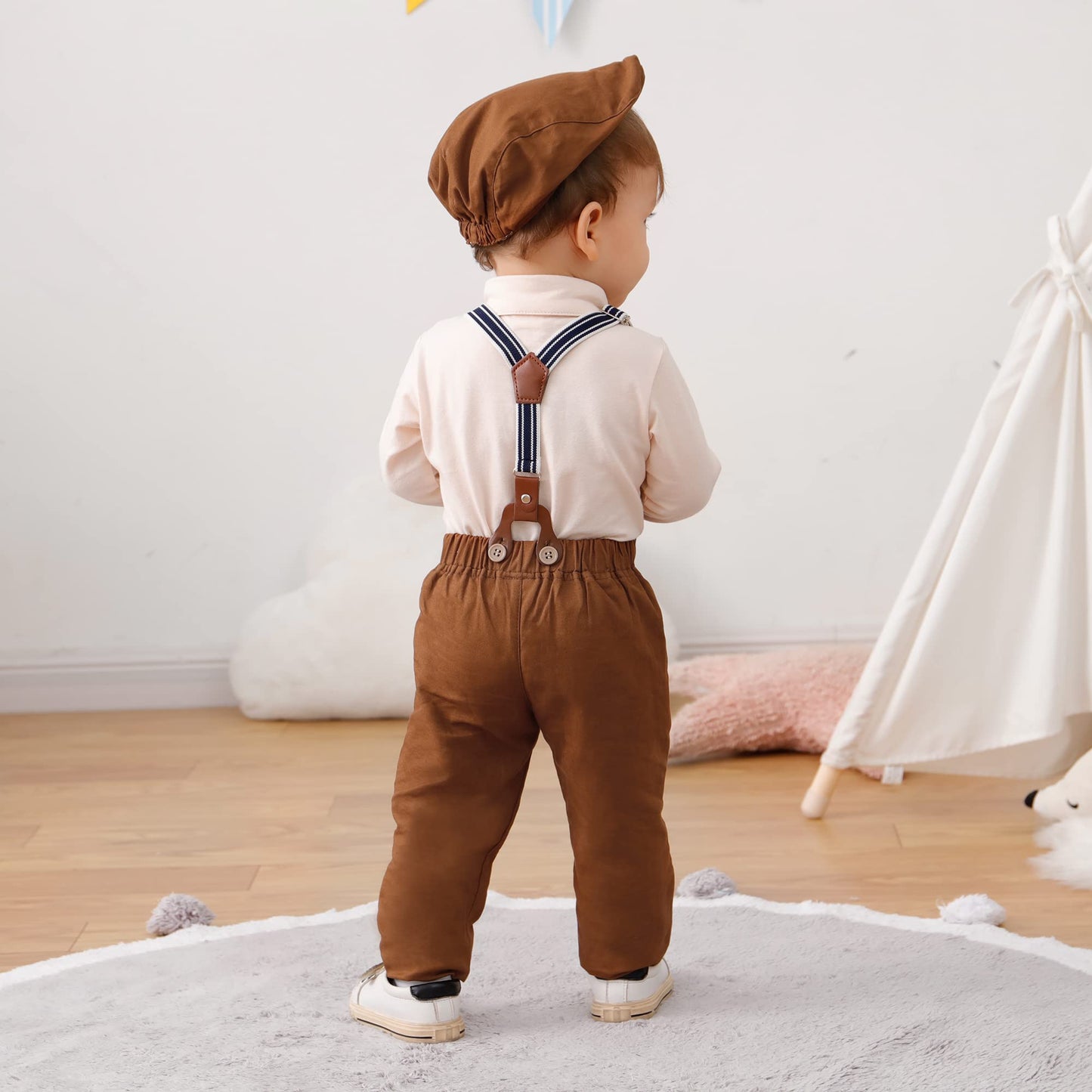 YUEMION Baby Boy Clothes Wedding Outfit Suits, 0-18 Months Infant Boy Gentleman Set, Dress Shirt+Vest+Suspender Pants+Bowtie