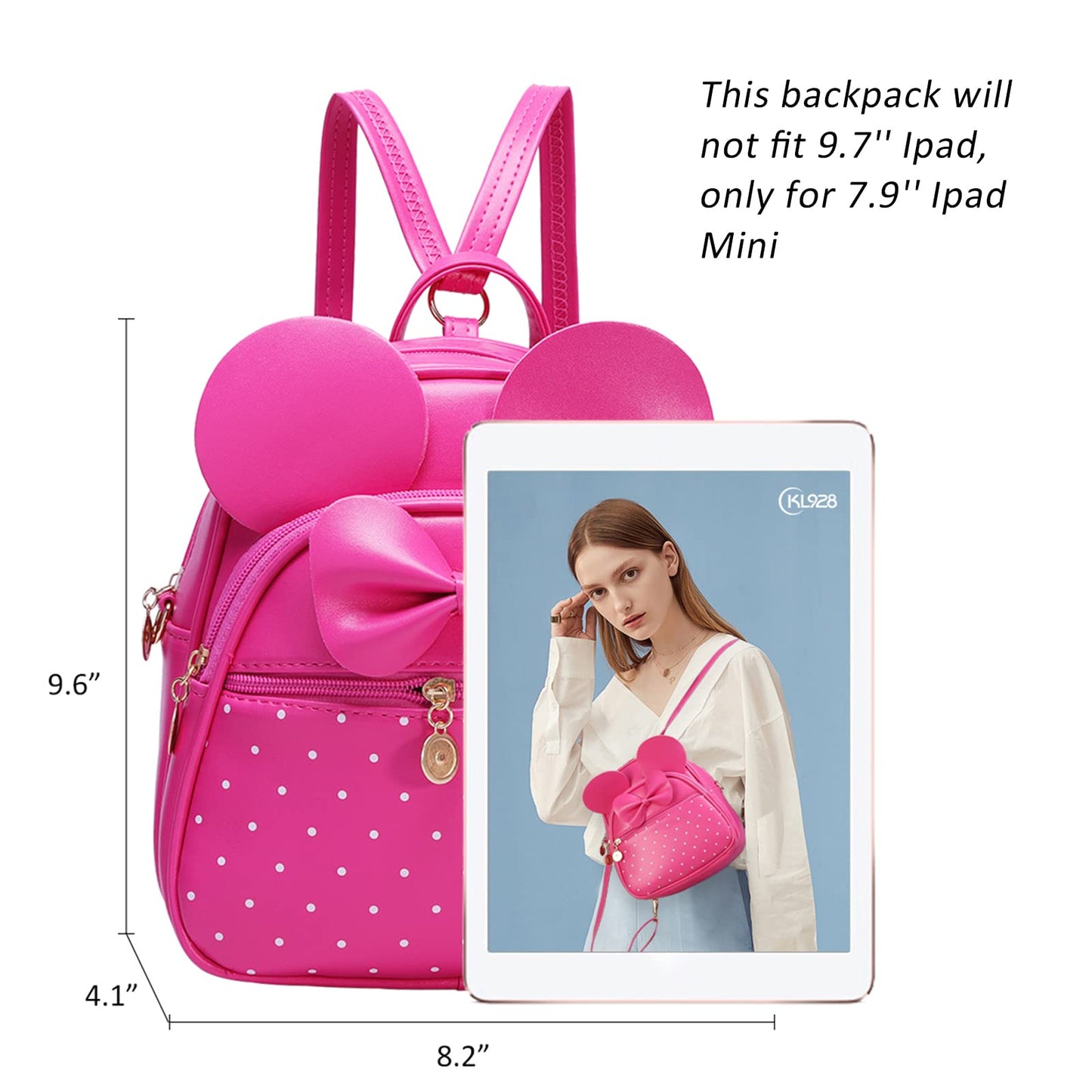KL928 Girls Bowknot Polka Dot Cute Mini Backpack Small Daypacks Convertible Shoulder Bag Purse for Women