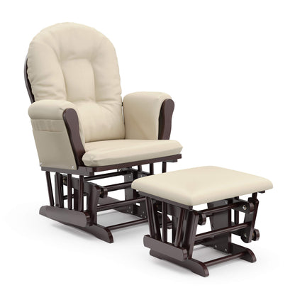 Storkcraft Premium Hoop Glider and Ottoman (Espresso Base, Gray Cushion) – Padded Cushions with Storage Pocket, Smooth Rocking Motion, Easy to Assemble, Solid Hardwood Base