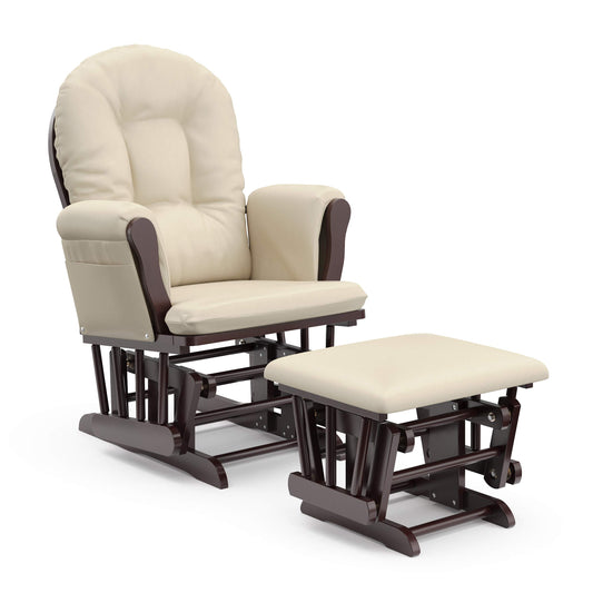 Storkcraft Premium Hoop Glider and Ottoman (Espresso Base, Gray Cushion) – Padded Cushions with Storage Pocket, Smooth Rocking Motion, Easy to Assemble, Solid Hardwood Base