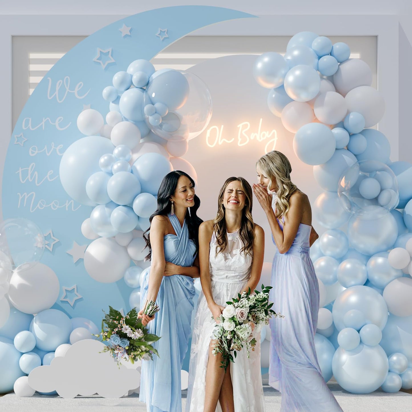 Blue Balloon Arch Kit, 127Pcs Double Stuffed Balloon Arch Garland Kit Include Pearl Blue Macaron Light blue White Clear Balloons for Bridal Shower Baby Shower Birthday Wedding Decorations