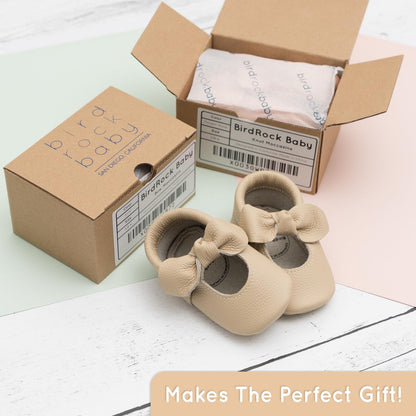 BirdRock Baby Bow and Knot Moccasins - Genuine Leather Baby Girl Shoes