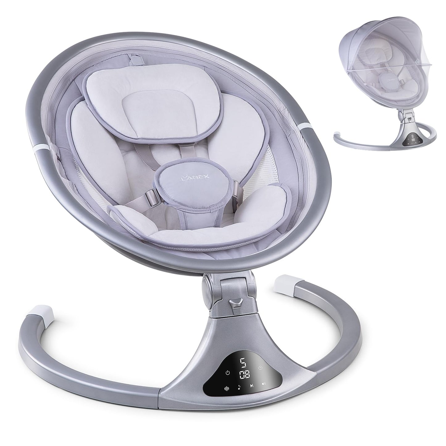 LAREX Baby Swing to Toddler Electric Infant Swing Portable for Newborn Boy Girl, 5 Sway Speeds with Remote Control, 12 Preset Melodies and Bluetooth, 0-6 Months Max 20 Lbs(Dark Wood Grain)