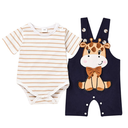Baby Boy Clothes Newborn Outfits Stripe Romper Infant Cartoon Overall Adjustable Suspender Pants Set 0-18 Months