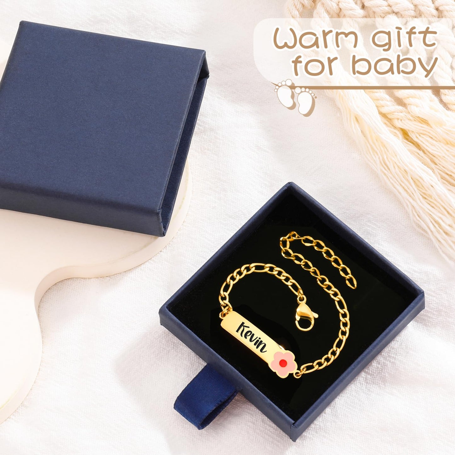 Personalized Baby Name Bracelet, 18K Gold Plated Customized Bracelets Id Protection Bracelet New Born Birthday Gift for Toddler Girls Boys