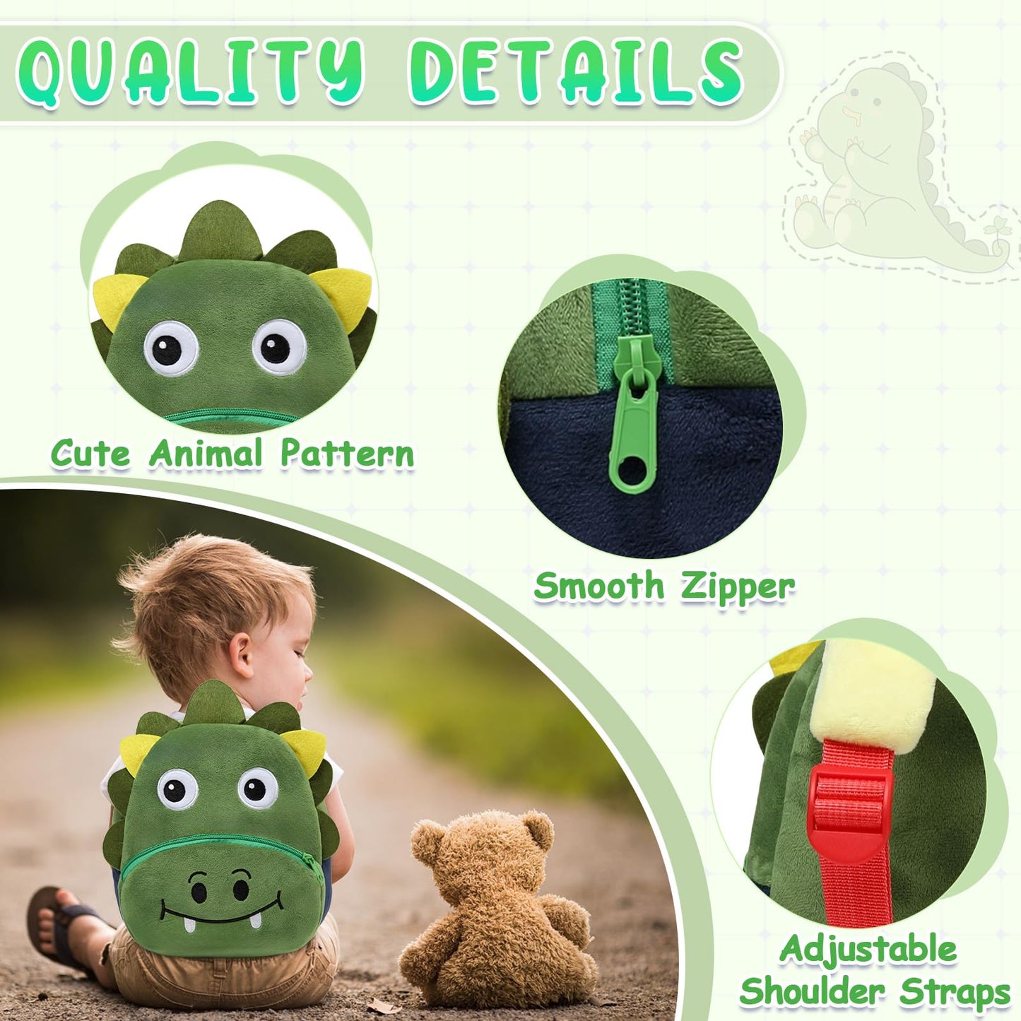Kasqo Toddler Backpack for Boys and Girls, Kids Backpack Small Cute Animal Soft Plush Mini Backpack for 1-6 Years