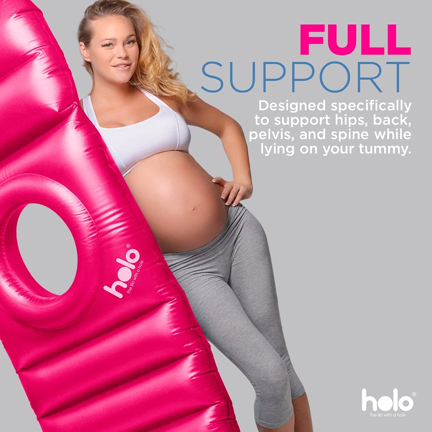 HOLO The Original Inflatable Pregnancy Pillow - Full Body Maternity Airbed/Float with Hole for Tummy - Sleeping Support & Comfort - Say Goodbye to Pregnancy Related Aches and Pains (White Sand)
