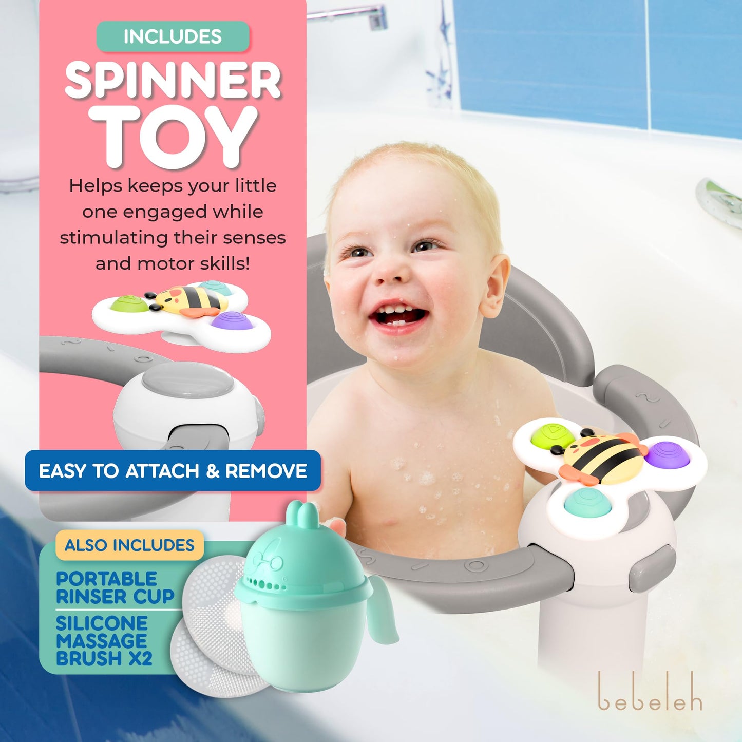 BEBELEH™ Baby Bath Seat for Babies 6 Months & Up - Safe Infant and Toddler Baby Bathtub Seat for Sitting Up - Baby Bath Tub Baby Tub Seat for Shower (Pink)