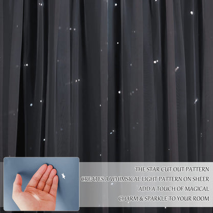 NICETOWN Nursery Curtains for Kids, Farmhouse Blackout Curtain Panels for Bedroom, Double Layer Star Hollow-Out Grommet Aesthetic Living Room Toddler Window Curtains, 2 Pcs, W52 x L84, Biscotti Beige