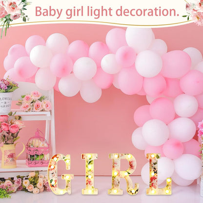 Woodland Greenery Centerpieces Baby Marquee Light up Sign Letters 8.26'' Baby Shower Letter Battery Operated Gender Reveal Birthday Party Decor for Home Table(Flower Girl,Pink)