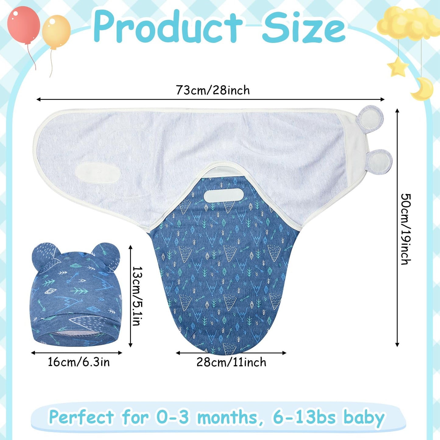 Ramede 6 Pack Baby Swaddle Blanket with Hats Sleep Swaddle for 0-3 Months Newborn Sacks Soft Cotton Wearable for Boy Girl