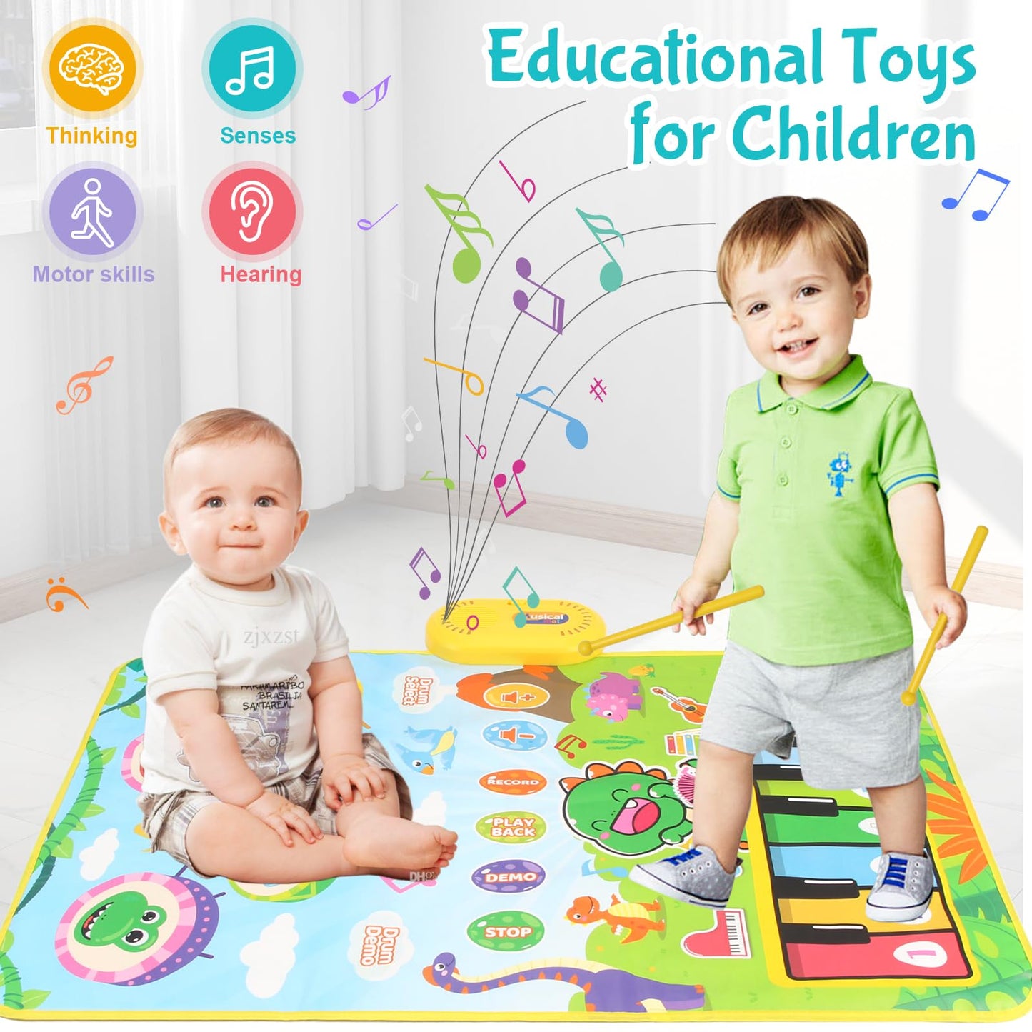 Baby Toys for 0-6 Months, Dinosaur Musical Mat Montessori Sensor Toys 1 Year Old，Easter Basket Stuffers Gifts for 2 3 4 Year Old Toddler Boys Girls