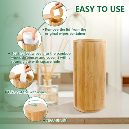 Bamboo Wipes Dispenser Container, Disinfecting Wipes Container Holder Fit for Disinfecting Wipes, Flushable Wipes Dispenser for Bathroom Kitchen Home