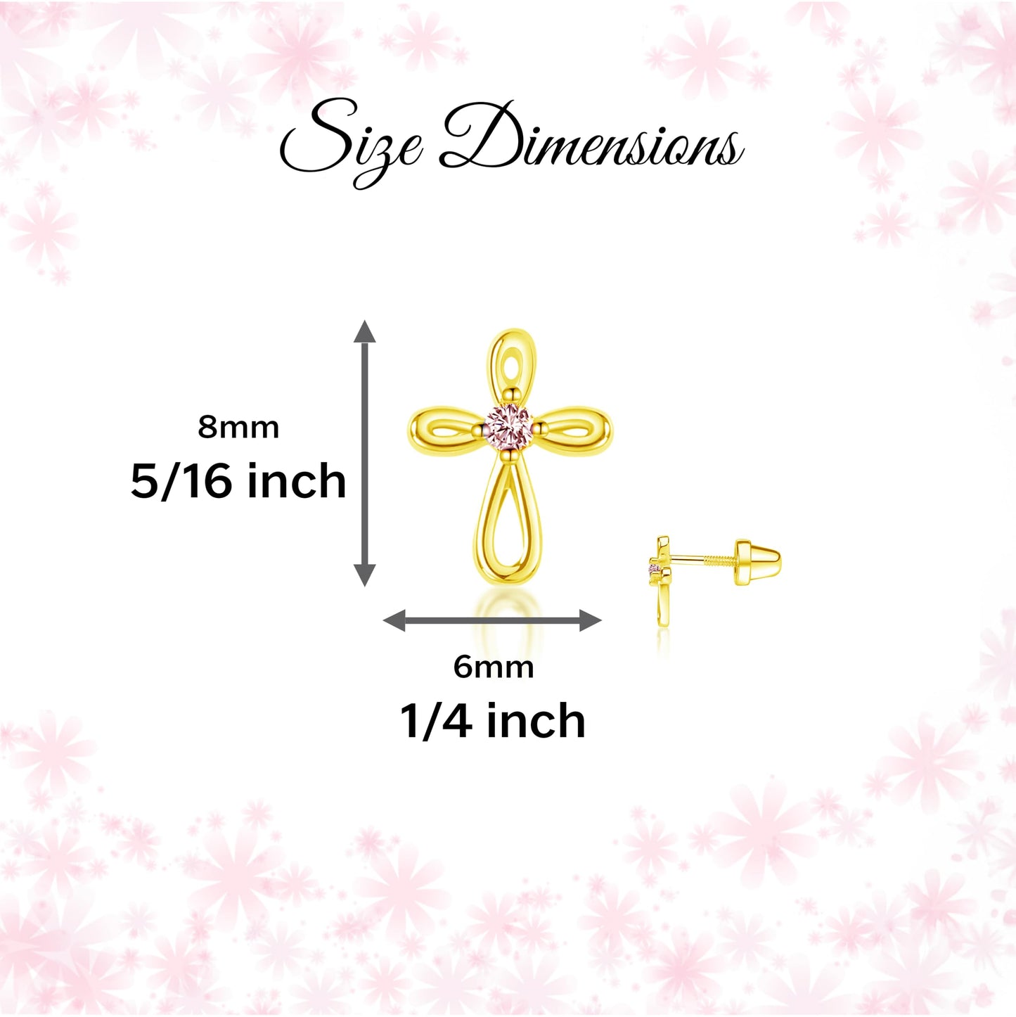 Cherished Moments Girl's 14K Dainty Gold-Plated or Sterling Silver Infinity Cross Earring with CZ and Screw Back