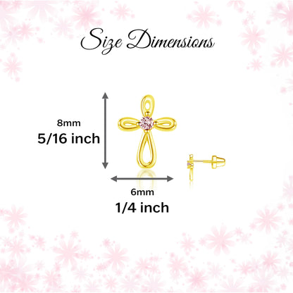 Cherished Moments Girl's 14K Dainty Gold-Plated or Sterling Silver Infinity Cross Earring with CZ and Screw Back